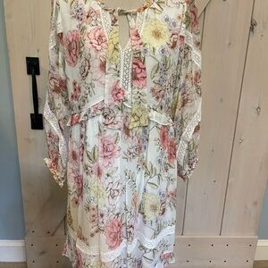 Hale Bob Floral Long Sleeve Dress - Pink, Yellow, Green